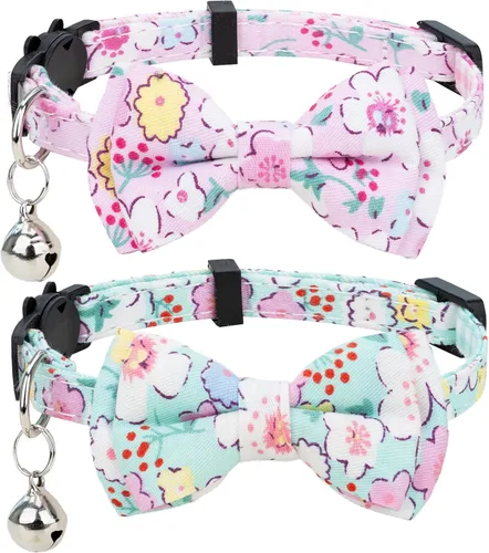 Miniatura 11 de Collar para Gato Mascota Separable con Campana y Moño Desmontable Ajustable Seguridad para Gatito Cachorro Niña Niño 2 piezas Navidad-A