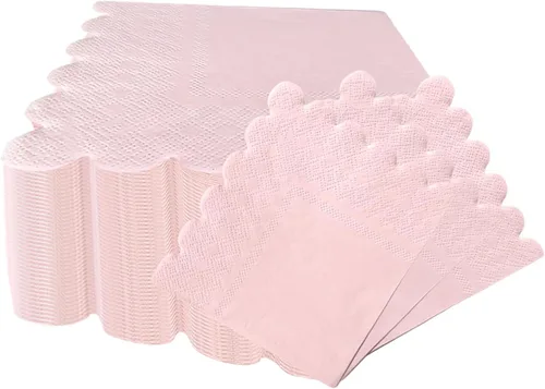 Servilletas desechables de 2 capas de color rosa claro, servilletas de cóctel festoneadas, servilletas de bebidas, servilletas de postre,