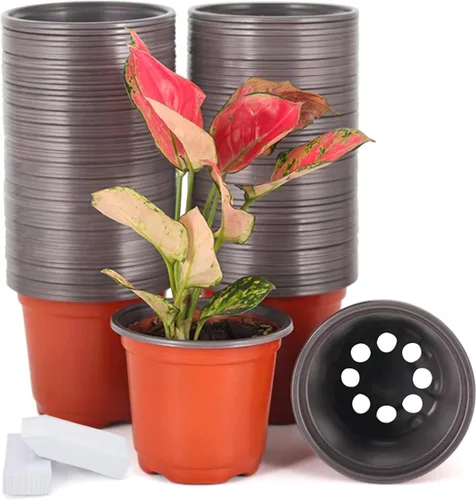 JERIA Paquete de 100 macetas de plástico de 4 pulgadas que vienen con 100 etiquetas para plantas, contenedor de plantas de flores de plántulas y