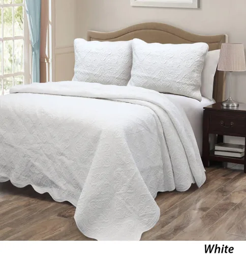 [White Royal Palace] Juego de edredón de 3 piezas 100% algodón hipoalergénico para dormitorio, tamaño King, color blanco