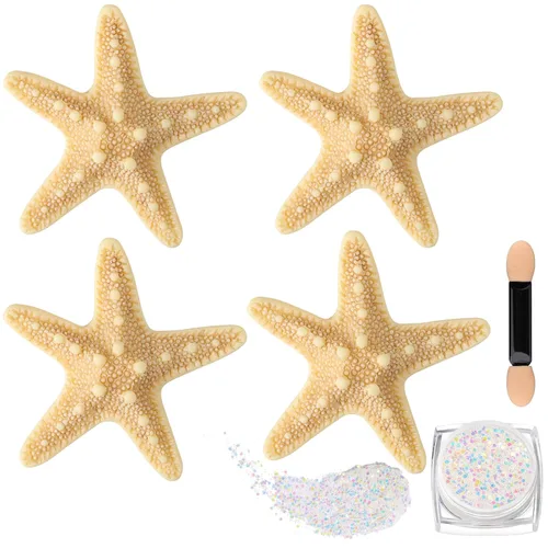 Miniatura 8 de YGDZ Pinza para el pelo de estrella de mar, 4 pinzas para el pelo de sirena de estrella de mar, 1 pieza con purpurina para el cuerpo de la cara