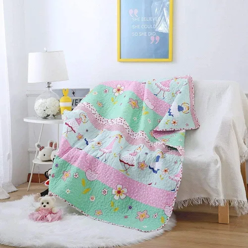 Miniatura 19 de ABREEZE Colcha de colcha para niños, niñas y niños, regalo de cama 100% algodón natural, 43 x 51 pulgadas, tren azul