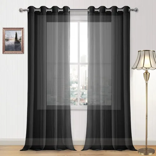 Miniatura 29 de DWCN Cortinas traslúcidas color verde frijol para sala de estar y dormitorio - Cortinas voile con aspecto de lino sintético con ojales en la parte