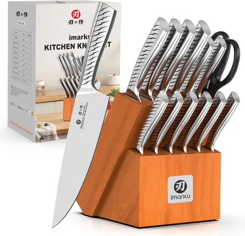 Miniatura 5 de imarku Juego de cuchillos con bloque de cuchillos, 14 cuchillos de cocina de acero inoxidable de alto carbono con afilador integrado, apto