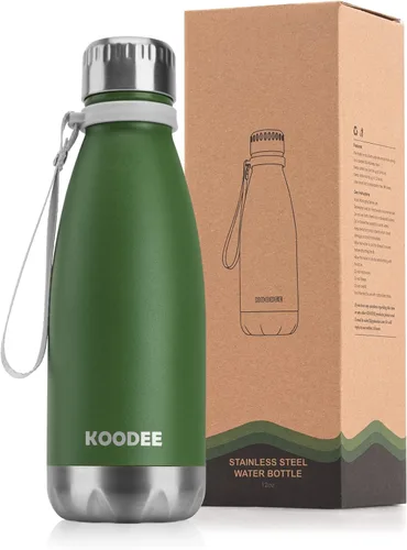 koodee Botella de agua de acero inoxidable de 12 onzas con aislamiento al vacío para la escuela, botellas de agua deportivas de metal en forma de