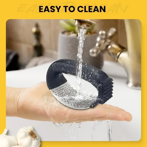 Miniatura 6 de Prensador de Ajo Basculante de Acero Inoxidable, Triturador de Ajo con Pelador y Cepillo de Limpieza, Picador de Ajo Fácil de Usar para Cocinar