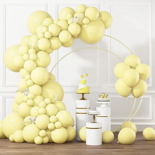 Miniatura 19 de RUBFAC Globos amarillos de diferentes tamaños, 105 piezas de 5/10/12/18 pulgadas, kit de guirnalda de globos amarillos para bodas, baby shower