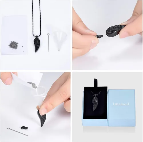 Miniatura 5 de Imrsanl Collar de urna de cremación de ala de ángel para cenizas para mujeres y hombres, colgante de urna de acero inoxidable, soporte para cenizas