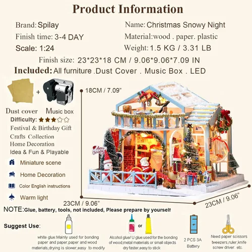 Miniatura 4 de Spilay Kits de casa de muñecas en miniatura, casa modelo pequeña para que los adultos construyan, kits de modelo de casa pequeña con cubierta