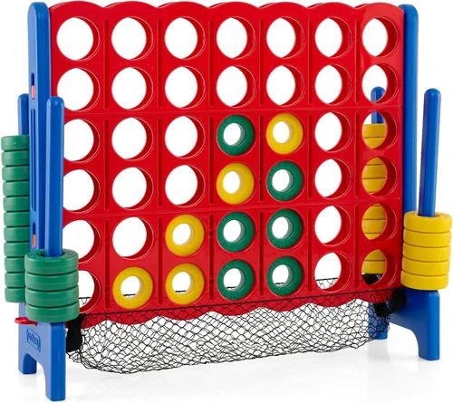 Miniatura 12 de COSTWAY Juego Gigante Jumbo 4 en Raya, Conecta 4 para Niños y Adultos, 3.5 Pies de Alto para Interiores y Exteriores con 42 Anillos Jumbo