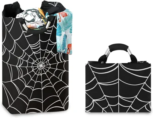 Miniatura 7 de Cesta de lavandería plegable de araña de Halloween con asas acolchadas, impermeable, duradera, cesta de almacenamiento para juguetes, organizador