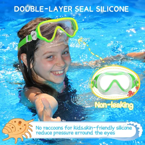 Miniatura 4 de Water Space Kids Swimming Goggles Swim Mask with Nose Cover for Kids Youth 3-15, Anti-Shattered Lens UV Protection No-leak Verde y amarillo