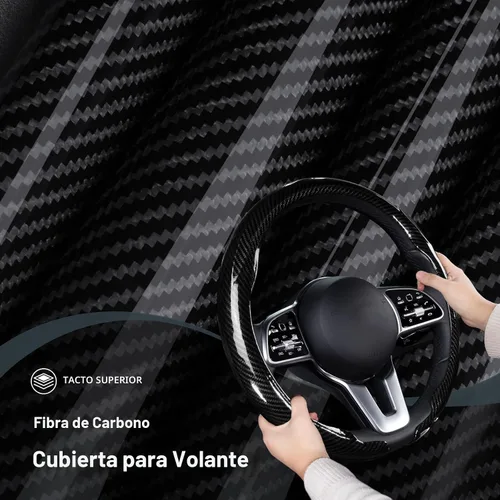 Miniatura 4 de Funda para volante de automóvil de fibra de carbono a presión, accesorios para volante, envoltura 14.5-15 pulgadas, agarre universal antideslizante
