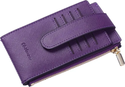 Miniatura 5 de Chelmon Billetera delgada con bloqueo RFID para mujer con bolsillo con cremallera púrpura profundo Minimalista