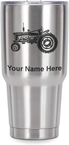 Miniatura 41 de LaserGram Vaso aislado al vacío de 20 onzas, Old Farm Tractor, grabado personalizado incluido (negro)