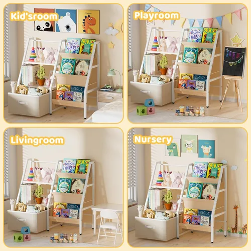 Miniatura 8 de Estantería infantil de 3 niveles y organizador de juguetes con cajón móvil, estantería Montessori organizador de juguetes, estantería para niños