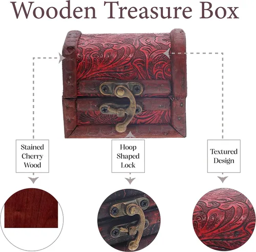Miniatura 2 de SandT Collection Caja de madera de 3 pulgadas con diseño de cofre del tesoro, remolino