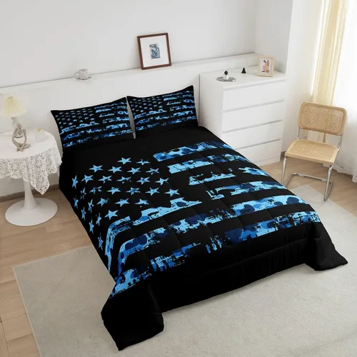Miniatura 4 de Erosebridal Juego de edredón de bandera estadounidense tamaño individual para niños y adolescentes, juego de ropa de cama de camuflaje, edredón