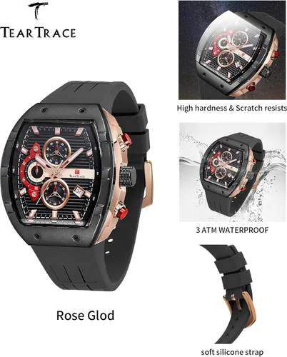 Miniatura 7 de Watches for Men Original Analog Quartz Waterproof Sport Mens Watches Tonneau Chronograph Luminous Fashion Unique Casual Watch with Silicone Strap