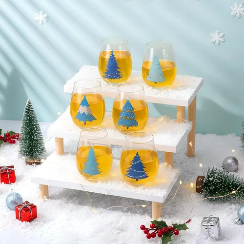 Miniatura 6 de Umigy Juego de 6 copas de vino sin tallo de invierno, 12 onzas, vasos de vino de invierno, divertidos vasos de copa para reuniones festivas