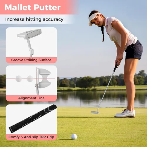 Miniatura 6 de Goplus Juego completo de palos de golf para mujer, 9 piezas de palos de golf con conductor #1, calle #3, híbrido #4, #6, #7, #8 y #9 y #P, putter