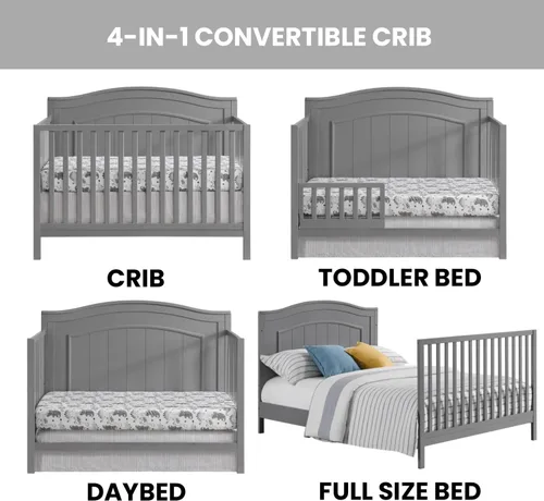 Miniatura 3 de Oxford Baby Nolan - Cuna convertible 4 en 1, gris paloma, certificado GreenGuard Gold