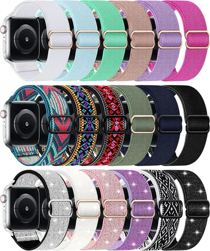Correa elástica de nailon compatible con Apple Watch de 38 mm, 40 mm, 41 mm, 42 mm, 44 mm, 45 mm, 46 mm, para mujeres y hombres, correa deportiva