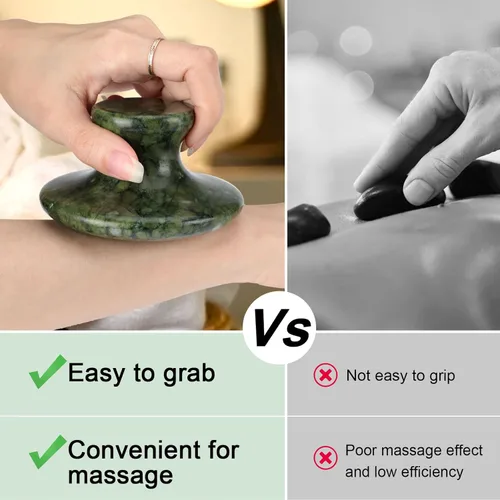 Miniatura 4 de gemshan Piedra de masaje, rocas calientes naturales de 3.5 pulgadas, herramienta de masaje corporal Gua Sha para masaje de celulitis, drenaje Jade