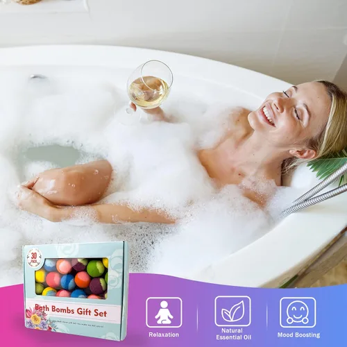 Miniatura 7 de Juego de 30 bombas de baño de regalo, mini bombas de baño orgánicas naturales, hechas a mano con rica efervescencia, regalo de cumpleaños