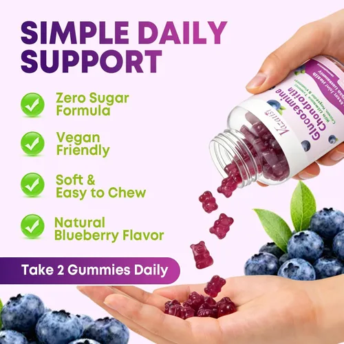 Miniatura 5 de Paquete de 2 gomitas de glucosamina y condroitina, glucosamina condroitina con MSM, saúco, cúrcuma, suplemento de apoyo articular para adultos
