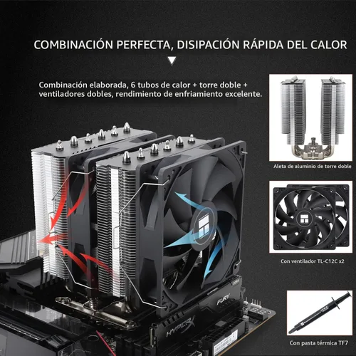 Miniatura 5 de Enfriador de CPU Thermalright Peerless Assassin 120 SE, 6 tubos de calor tecnología AGHP, ventiladores PWM duales de 120 mm, velocidad de 1550 RPM