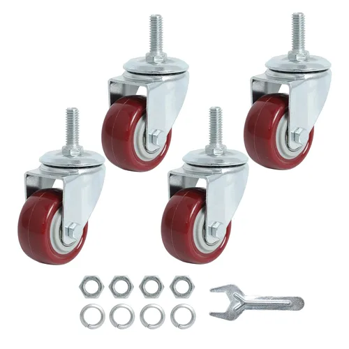 Miniatura 24 de Finnhomy Ruedas giratorias de 2 pulgadas, ruedas de vástago roscado resistentes de 3/8 a 16 x 1 con freno, juego de 4 ruedas de poliuretano de alta