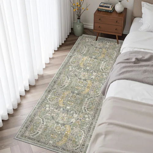 Miniatura 373 de Madane Tapete lavable de 2 x 10 pies para pasillo, cocina, recibidor, clásico, suave, antideslizante para interiores, casa de campo, baño, sala