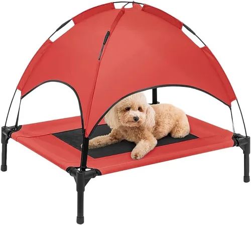 Miniatura 8 de Cama elevada impermeable para perros con toldo y malla de refrigeración – Cuna elevada portátil para perros grandes, tienda de campaña para Gris