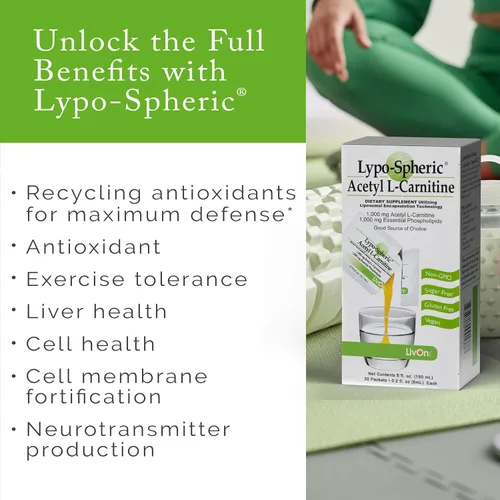 Miniatura 3 de Lypo-Spheric Acetil L-Carnitina – 1,000 mg de acetil L-carnitina y fosfolípidos esenciales por paquete – Liposoma encapsulado para una máxima