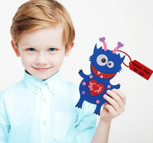 Miniatura 3 de 4E's Novelty Adorno de manualidades de monstruo de San Valentín (paquete de 12) para manualidades de espuma para el día de San Valentín para niños