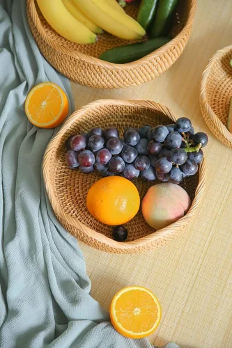 Miniatura 4 de HITOMEN Cestas de pan de ratán hechas a mano, cestas redondas de mimbre para frutas, tazones de almacenamiento de servicio, naturales, decorativas