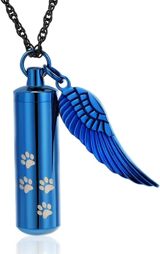 Miniatura 14 de shajwo Joyería de cremación, collares de urna con estampado de pata para cenizas humanas de mascotas, colgante de urna cilíndrica, recuerdo, collar