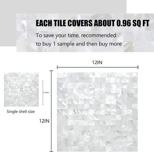 Miniatura 2 de KASARO - Calcomanías de pared, adhesivo despegable de mosaicos para salpicadero dormitorio baño, madreperla, 12 x 12 pulgadas