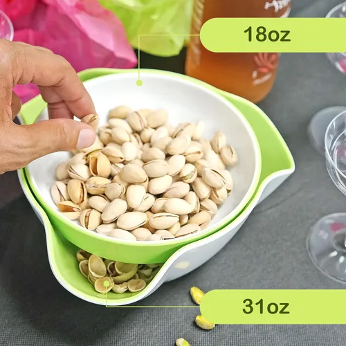 Miniatura 4 de Southern Homewares Tazón doble de pedestal para pistachos con almacenamiento de cáscaras – Interior verde, ideal para maníes, pistachos, frutas
