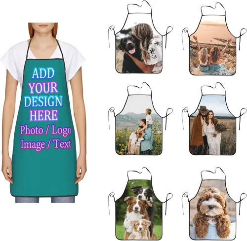 Miniatura 36 de Delantal de cocina personalizado con logotipo de texto fotográfico, delantal unisex personalizado para camarero de restaurante para hornear barbacoa