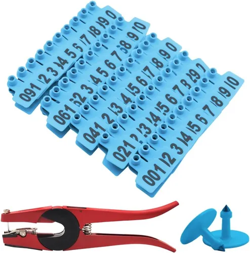 Hog Ear Tags con 001-100 Ear Tagger Alicates Herramienta de marcador multifunción (azul)