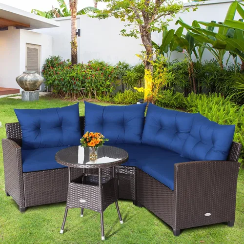 Miniatura 2 de Tangkula Juego de sofá modular de 4 piezas, media luna para todo tipo de clima, juego de muebles de patio esquineros resistentes con mesa auxiliar