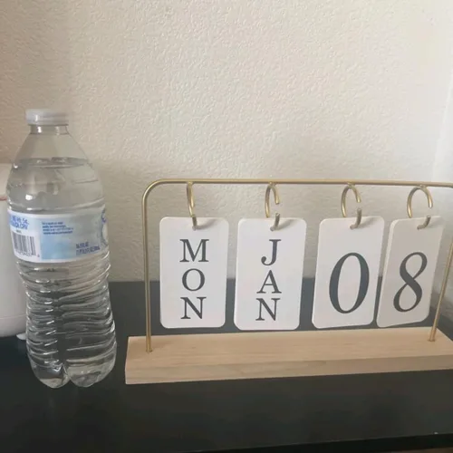 Miniatura 4 de Calendario perpetuo de madera para escritorio, exhibición de fecha y mes de madera y metal para maestros, estudiantes, aula, decoración rústica