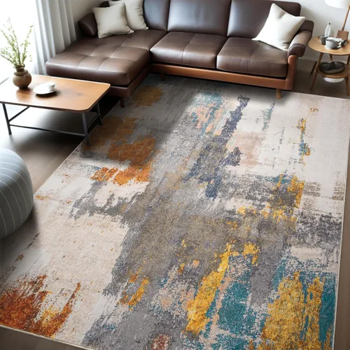 Miniatura 27 de Kelarea Alfombra lavable para sala de estar, 5 x 7 antideslizante, alfombras modernas abstractas color beige, alfombra de pelo bajo fácil