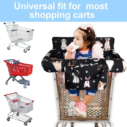 Miniatura 5 de Funda negra para carrito de compras para bebé, funda para silla alta 2 en 1, con arnés de seguridad, multifuncional, patrón de perro, fundas