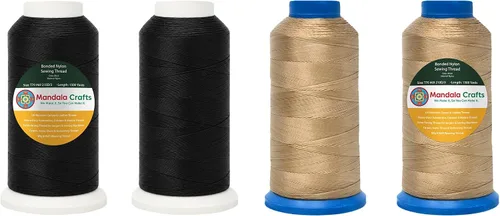 Miniatura 34 de Mandala Crafts - Hilo de nailon para coser cuero, tapicería, mezclilla y para trenzar el pelo; resistente, 1500 yardas, tamaño 69 T70 Marrón