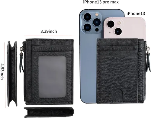 Miniatura 6 de Cartera delgada para mujeres de piel pequeña con bloqueo RFID, tarjetero minimalista con bolsas para monedas y fundas, Negro, Moderno