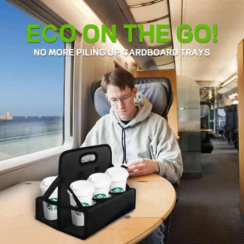 Miniatura 7 de Boczif Cup Caddy - Portabebidas portátil o latas reutilizables, soporte para 6 tazas con asa, se pliega para llevar café, vino, cócteles, asegura