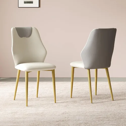 Miniatura 19 de Montary Juego de 2 sillas de comedor, modernas sillas de comedor con patas de acero dorado, elegantes sillas de piel sintética beige con respaldo